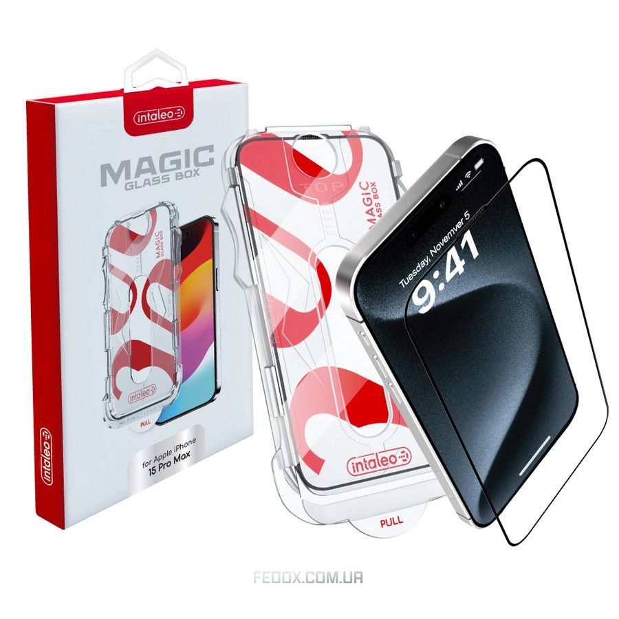 Захисне скло Intaleo з аплікатором Intaleo MagicBox для Apple iPhone 15 Pro Max Black (4820266742867)
