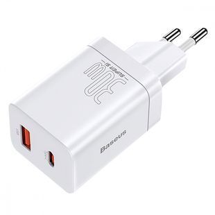 МЗП Baseus Super Si Pro Быстрая Зарядка (Type-C+USB) 30W белая