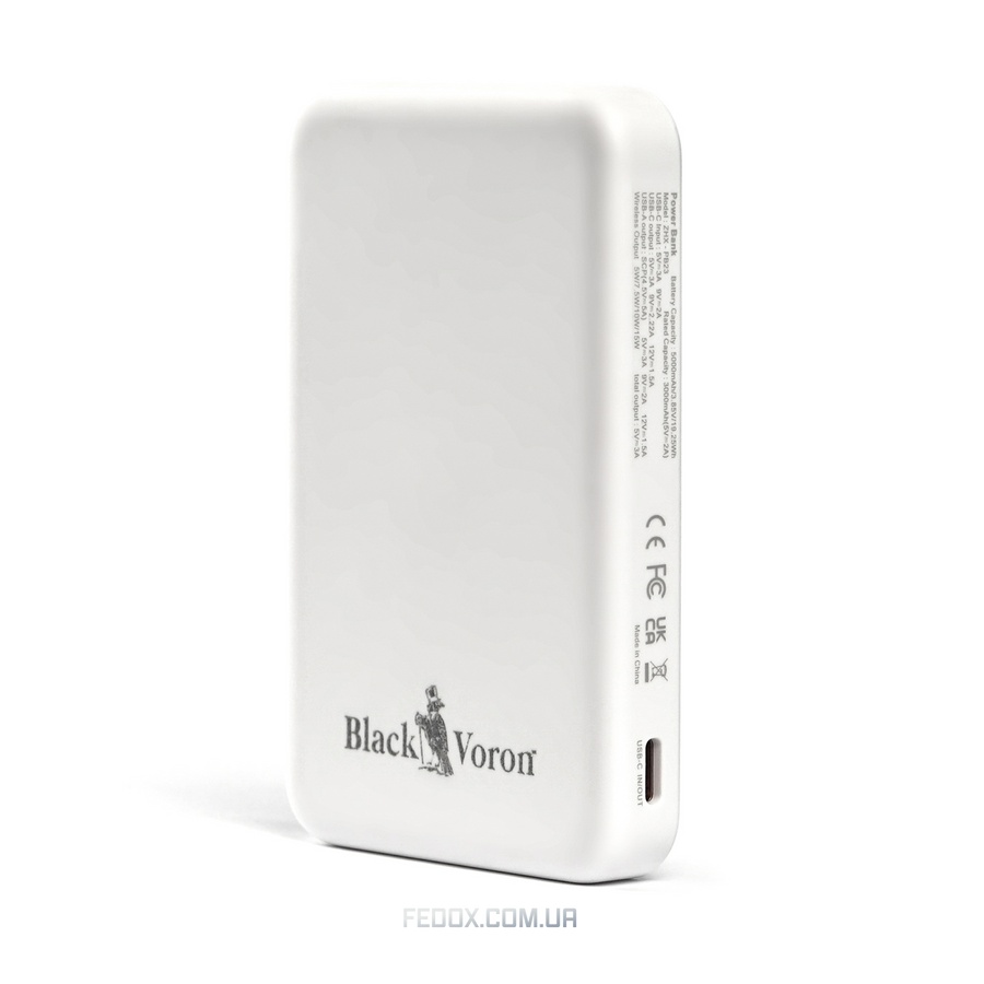 Бездротовий магнітний Power Bank Black Voron 22,5 Вт Fast Charge 5000mAh White для Смартфонів та навушників