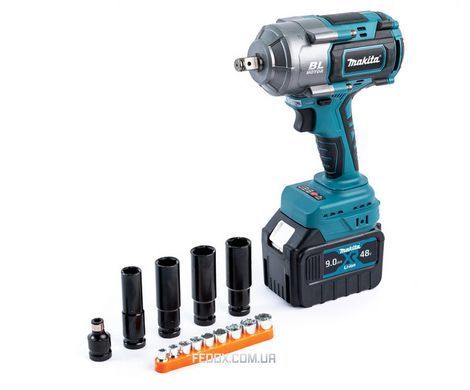 Гайковерт ударний Makita (TW1001GZ) Акумуляторний безщітковий 1000Hm (48V / 9Ah) імпакт-ключ Макіта (+Набір інструментів / +2 АКБ)