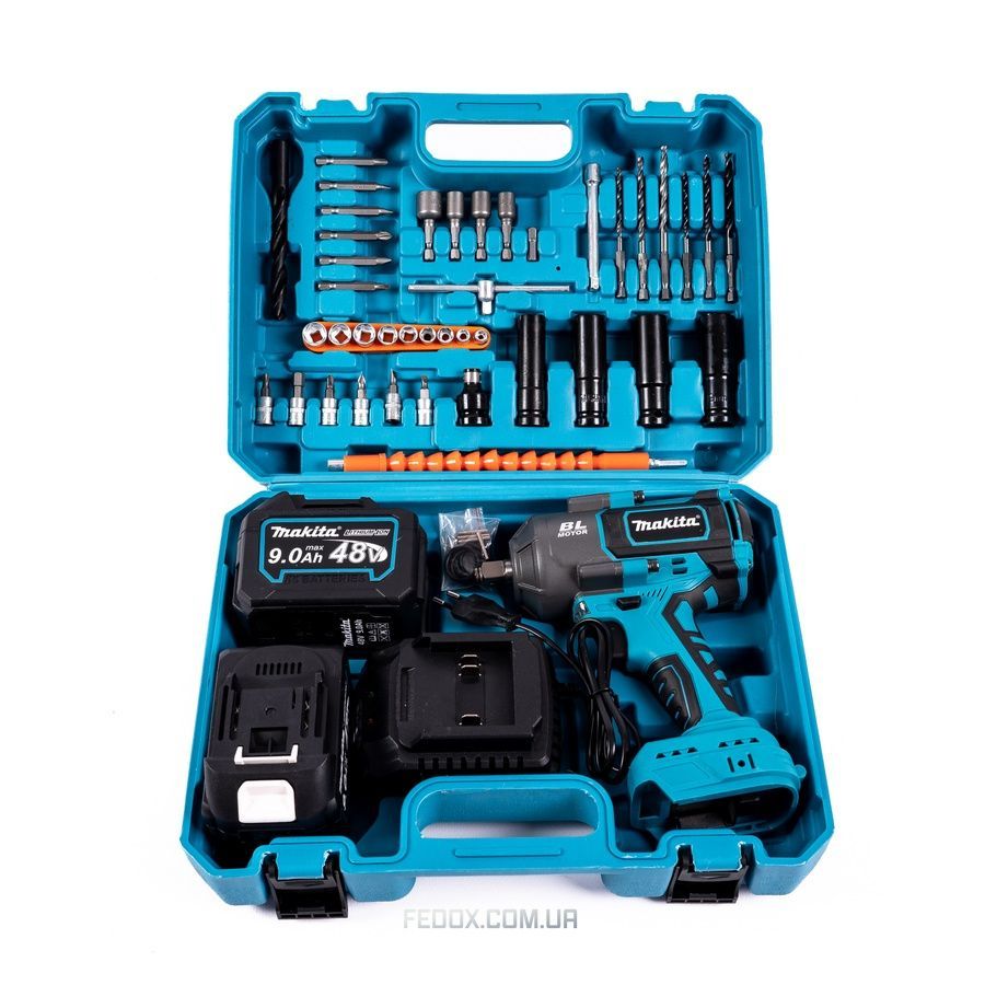 Гайковерт ударний Makita (TW1001GZ) Акумуляторний безщітковий 1000Hm (48V / 9Ah) імпакт-ключ Макіта (+Набір інструментів / +2 АКБ)