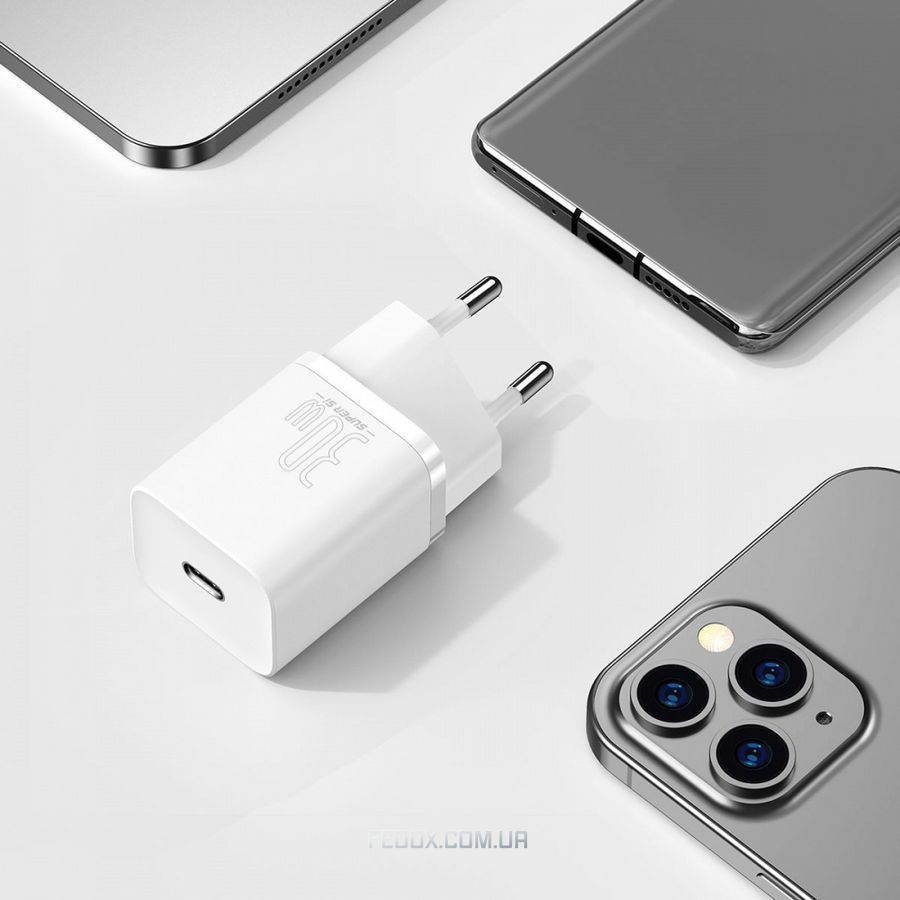 МЗП Baseus Super Silicone Quick Charger 30W (Type-C) белый