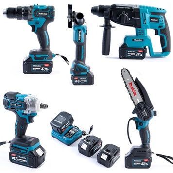 Набір 5в1 Makita 48V &mdash; 3 шт АКБ (Шуруповерт, Болгарка, Гайковерт, Перфоратор, Мініпила) Набір АКБ Макіта