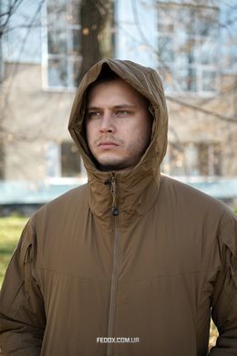 Зимовий мікропуховик у кольорі койот BR YWH з вологостійкою тканиною та знімним капюшоном