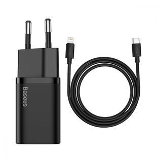 МЗП Baseus Super Silicone Quick Charger 20W (Type-C) + с кабелем Type-C на Lightning черный