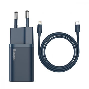 МЗП Baseus Super Silicone Quick Charger 20W (Type-C) + С кабелем Type-C на Lightning синий