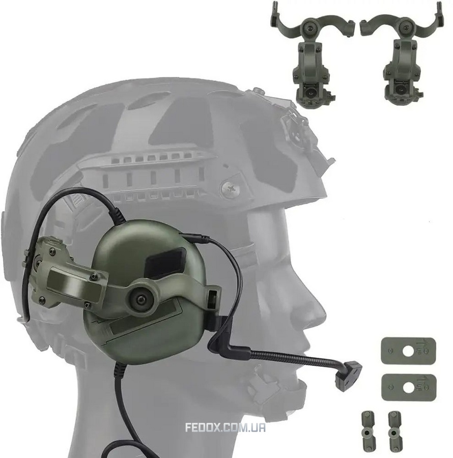 Кріплення на шолом каску для активних навушників Earmor / Walkers / Zohan /Peltor Адаптер з поворотом чебурашки Olive