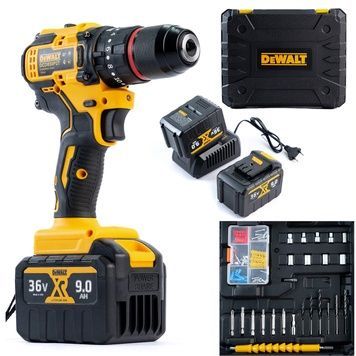 Бесщеточный аккумуляторный ударный шуруповерт DeWalt DCD850P2T (36V, 9AH) с набором инструментов Деволт