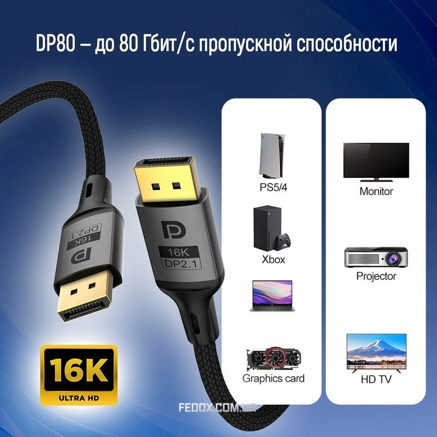 Кабель ColorWay DisplayPort-DisplayPort V2.1 16K 1.5м, Black (CW-CBDP091-BK)
