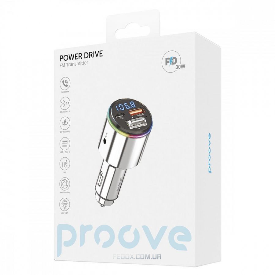 АЗП Proove FM Launcher Power Drive 30W (PD+QC3.0) Type-C+USB