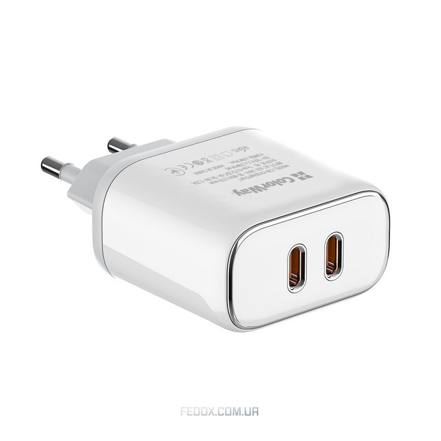 Сетевое зарядное устройство ColorWay Power Delivery Port PPS USB (Type-C PD + Type-C PD) (40W) White (CW-CHS048PD-WT)