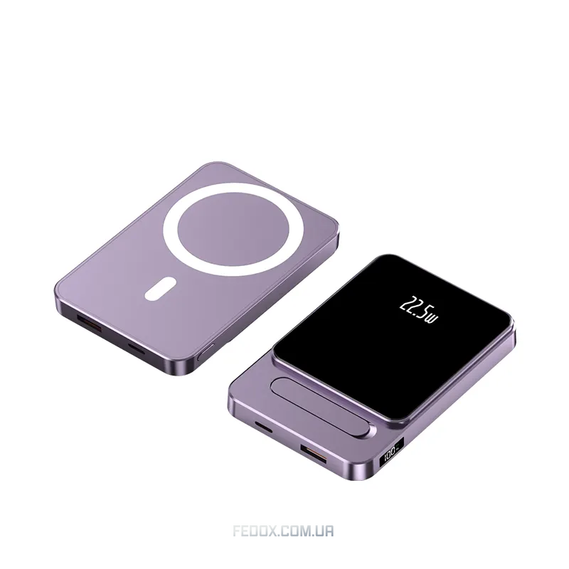 Мобільний Павербанк Magsafe BV1-Purple Потужний Зовнішній акумулятор на 10000mAh Швидка зарядка 22.5W з підставкою. Magnetic battery pack