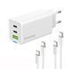 Мережевий зарядний пристрій ColorWay GaN Mini 65W PD Port PPS USB (USB-2C1A) White (CW-CHS058PDCL-WT) + кабель Type-C&Lightning