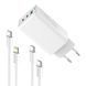 Мережевий зарядний пристрій ColorWay GaN Mini 65W PD Port PPS USB (USB-2C1A) White (CW-CHS058PDCL-WT) + кабель Type-C&Lightning