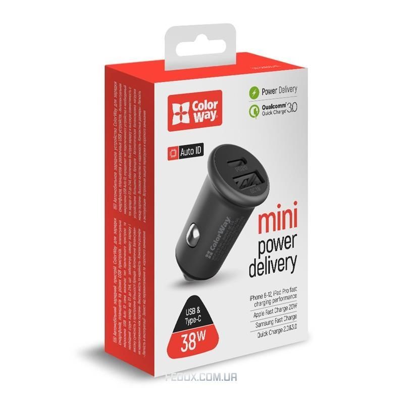 Автомобільний зарядний пристрій ColorWay (2USBx3A, 38W) Power Delivery Port+QC3.0 Gray (CW-CHA029PD-GR)