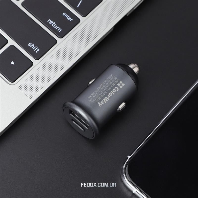 Автомобільний зарядний пристрій ColorWay (2USBx3A, 38W) Power Delivery Port+QC3.0 Gray (CW-CHA029PD-GR)