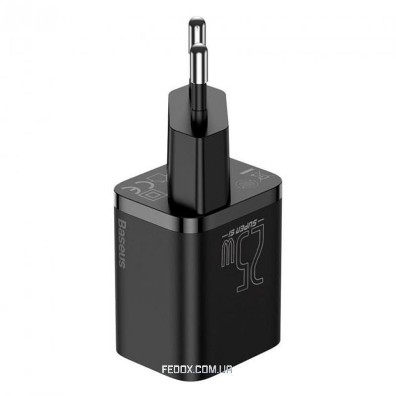 Мережевий зарядний пристрій Baseus Super Si Quick Charger 1C (1USB-C) 25W Black (TZCCSUP-L01) + кабель Type-C