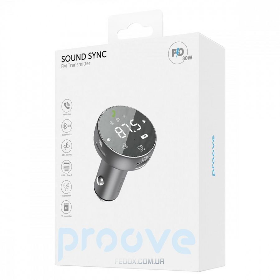 АЗП Proove FM Launcher Sound Sync 30W (PD+QC3.0) Type-C+USB