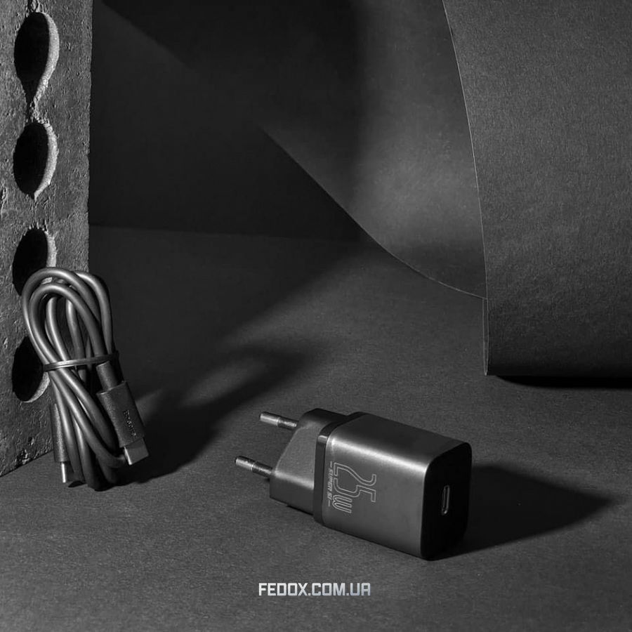 MZP Baseus Super Silicone Quick Charger 25W (Type-C) + With Cable Type-C to Type-C 3A (1m) white