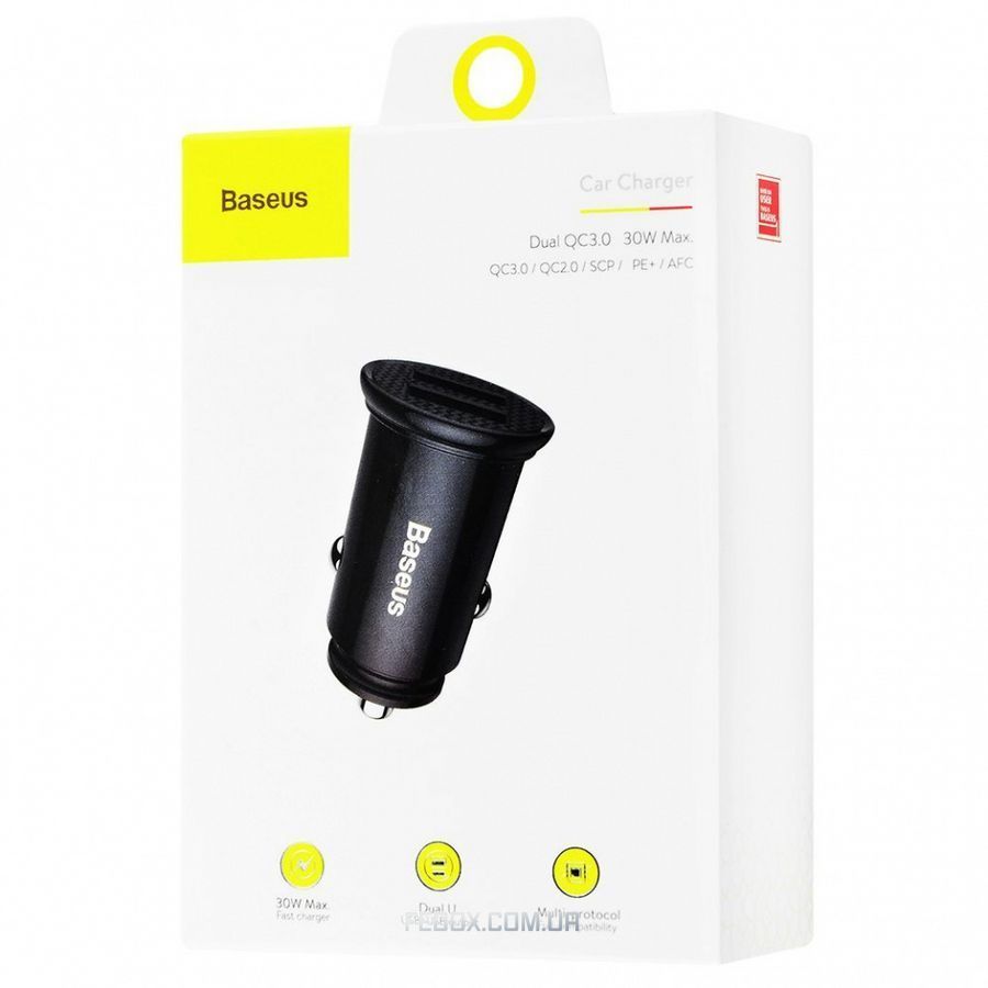 АЗП Baseus Circular Plastic QC 3.0 30W 2USB белый