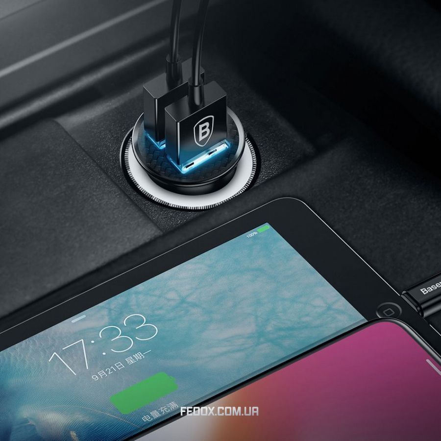 АЗП Baseus Circular Plastic QC 3.0 30W 2USB белый