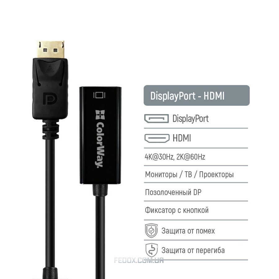 Адаптер Colorway DisplayPort - HDMI (M/F) 4K/30 Гц Black (CW-AD-DPHD)