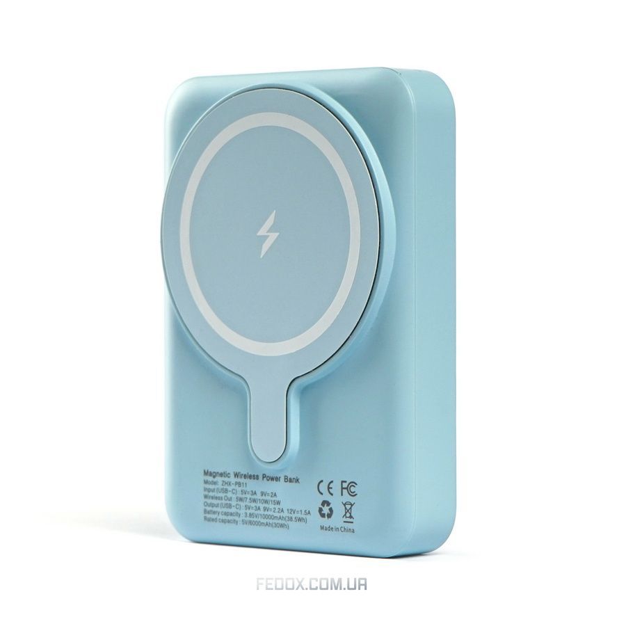 Мобільний Павербанк Black Voron Magsafe 10000mAh. Blue. Потужний Зовнішній акумулятор. Швидка зарядка 22.5W з підставкою. Magnetic battery pack. Charger powerbank.