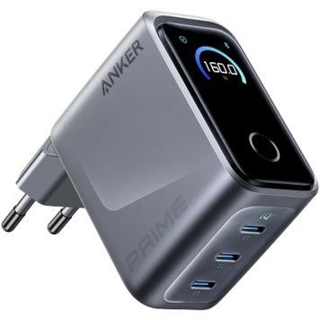 Мережевий зарядний пристрій Anker GaN Prime Charger 160W, 3xUSB-C, Display Silver (A2687341)