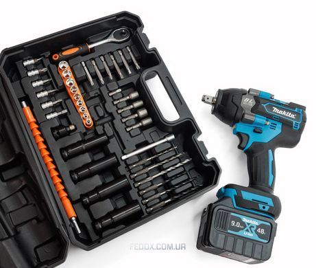Гайковерт ударний Makita (TW002GZ) Акумуляторний безщітковий 1000Hm (48V / 9Ah) імпакт-ключ Макіта (+Набір головок / +2 АКБ)