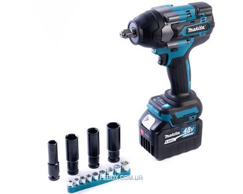 Гайковерт ударный Makita (TW001GD) Аккумуляторный бесщеточный 800Hm (48V / 9Ah) импакт-ключ Макита (+Набор головок /+2 АКБ)