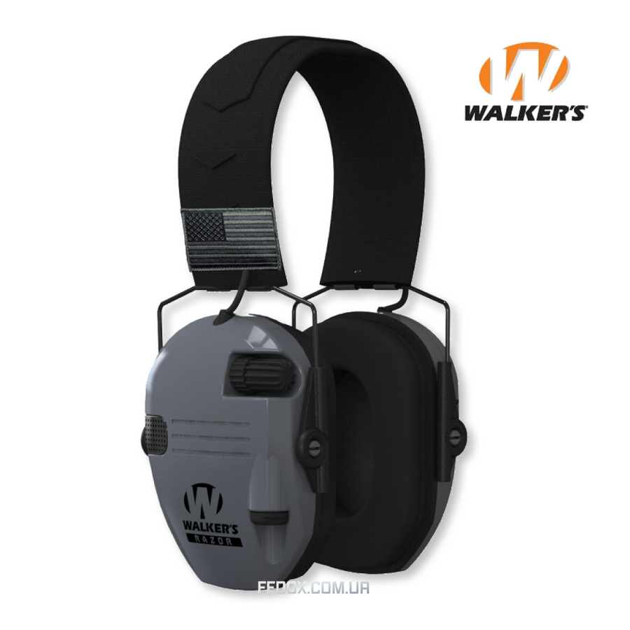 Активні навушники Walker's Razor Slim Patriot з патчами (Сірий)