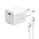 Сетевое зарядное устройство ColorWay GaN Mini 25W PD Port PPS USB-C White (CW-CHS052PDC-WT) + кабель USB Type-C
