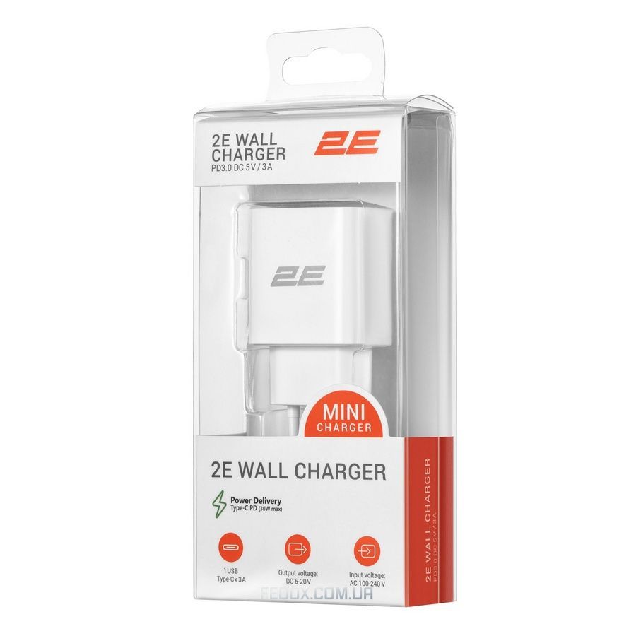 Сетевое зарядное устройство 2E (1USB 3A) 30W White (2E-WC1USBC30W-W)