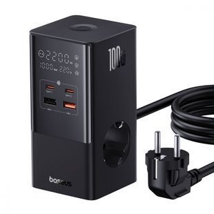 Сетевой фильтр Baseus Power Combo Tower Digital (2*AC+2*USB+2*Type-C 100W 1.5m) черный