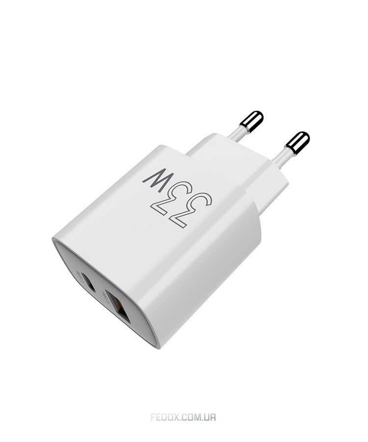 Мережевий зарядний пристрій Sigma mobile X-power 33W GaN, PD, QC (1xUSB-C + 1xUSB-A) White (PS33-01)