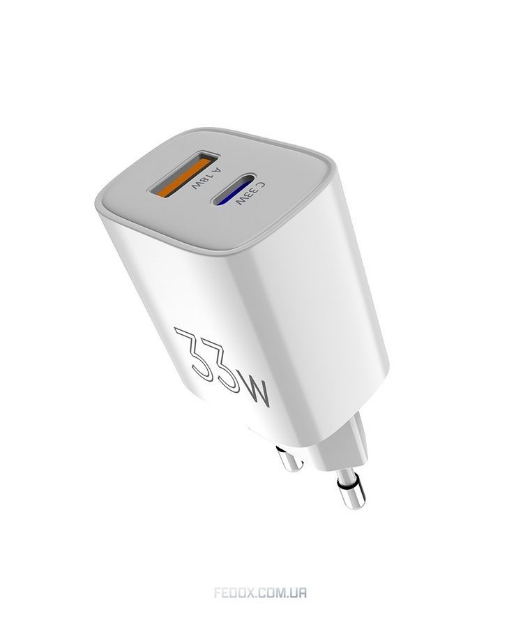 Мережевий зарядний пристрій Sigma mobile X-power 33W GaN, PD, QC (1xUSB-C + 1xUSB-A) White (PS33-01)