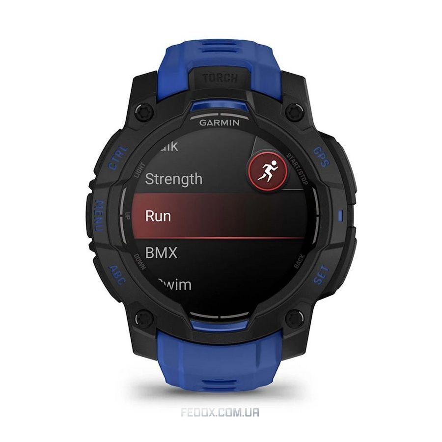 Смарт-годинник Garmin Instinct 3 45mm AMOLED Black with Bolt Blue/Black Silicone Band (010-02936-03)