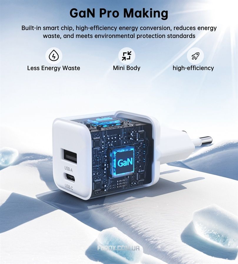Мережевий зарядний пристрій Choetech (USB-C+USB-A) White (PD5012-EU-WH)