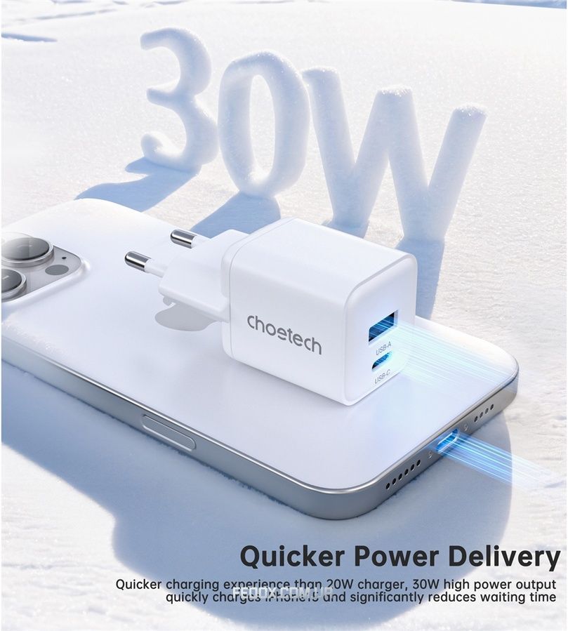 Мережевий зарядний пристрій Choetech (USB-C+USB-A) White (PD5012-EU-WH)