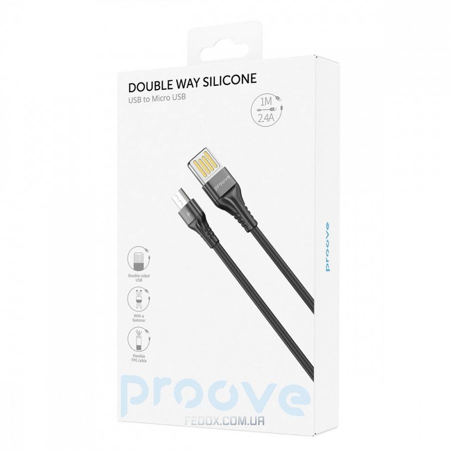 Кабель Proove Double Way Silicone Micro USB 2.4A (1m)