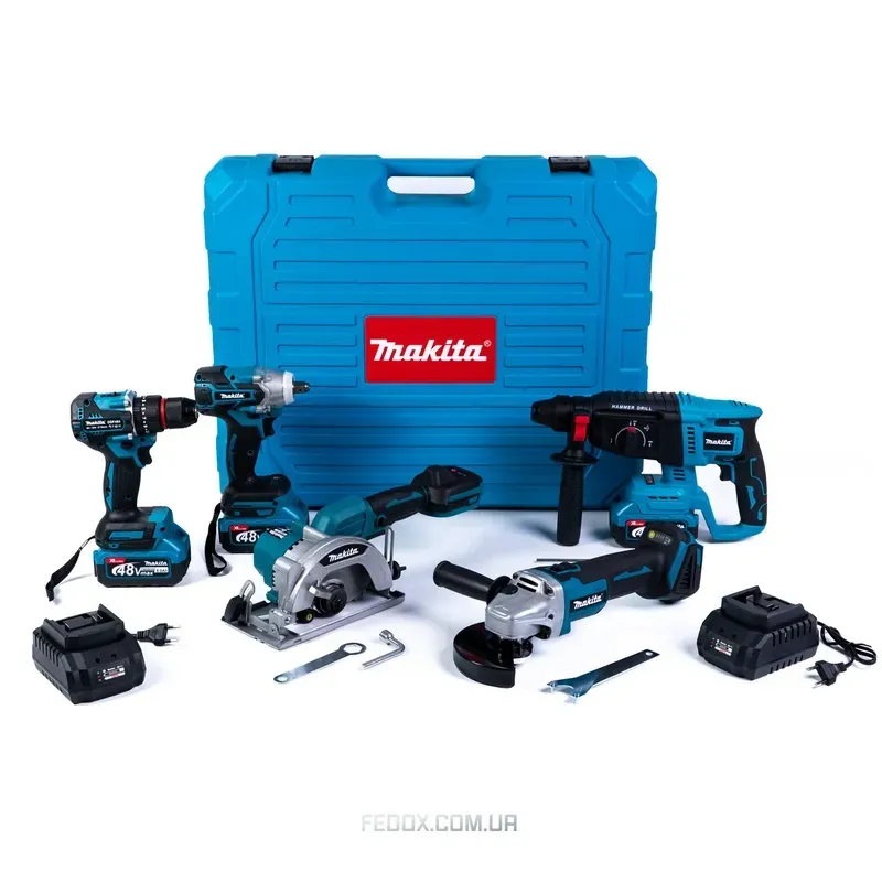 Набір Makita 5в1 48V (шуруповерт, болгарка, гайковерт, перфоратор, циркулярка)