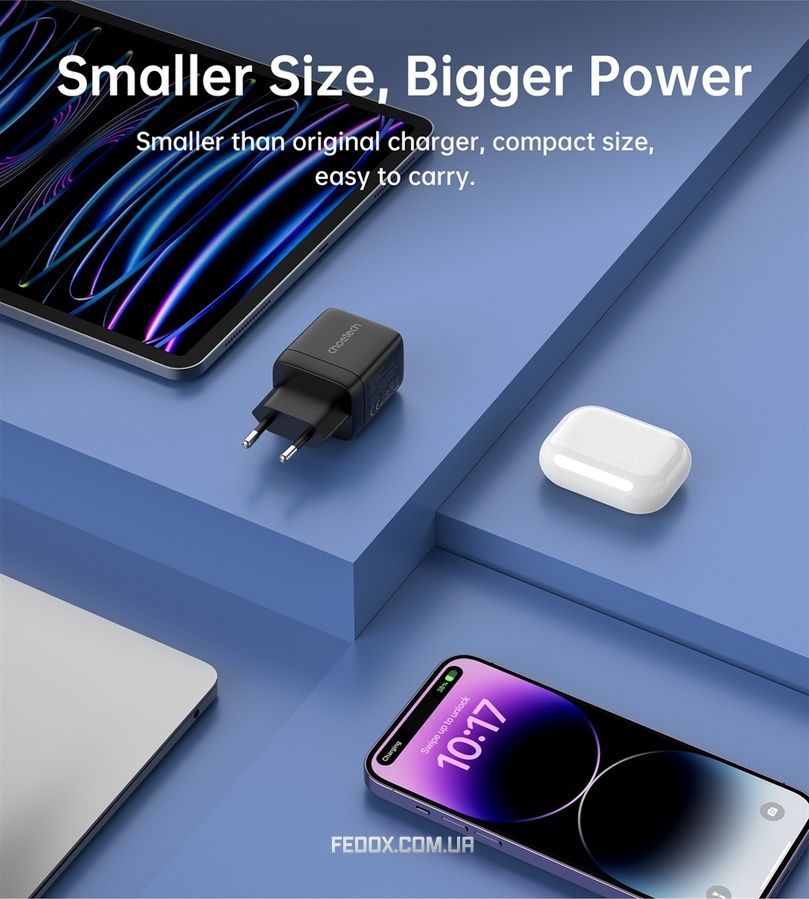 Мережевий зарядний пристрій Choetech (USB-C+USB-A) Black (PD6052-EU-BK)