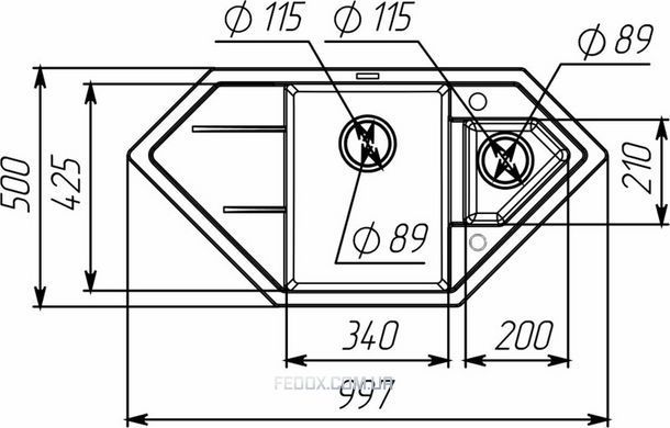 Кухонная гранитная мойка VALESO 9950 PANDORA, графит, 997х497 мм