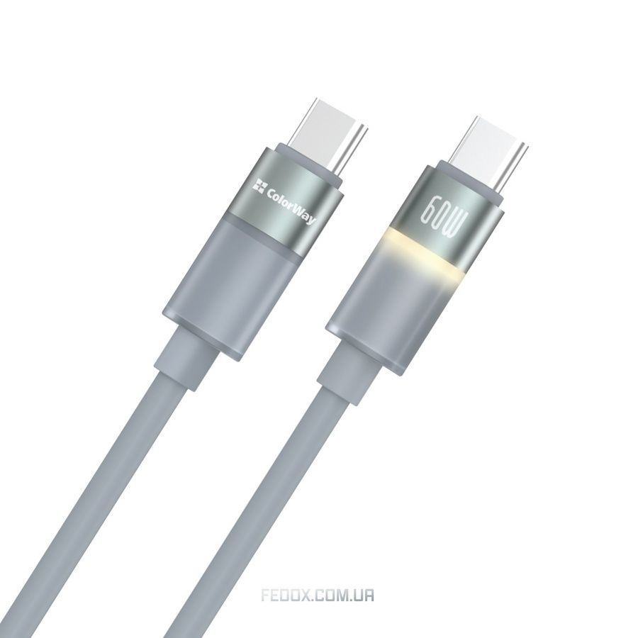 Кабель ColorWay USB Type-C - USB Type-C (M/M), warm light, 3А, 1 м, Grey (CW-CBPDCC092-GR)