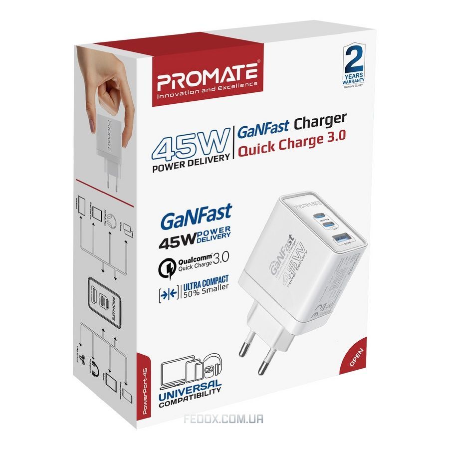 Зарядний пристрій Promate PowerPort 45W White