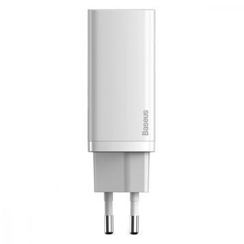 МЗП Baseus GaN2 Lite Быстрая Зарядка 65W (1 Type-C + 1 USB) белая