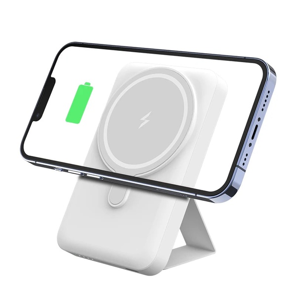 Магнітний бездротовий акумулятор 2 в 1 для Magsafe Mini Ultra Slim White 10000 mAh For iPhone 13,12 Series