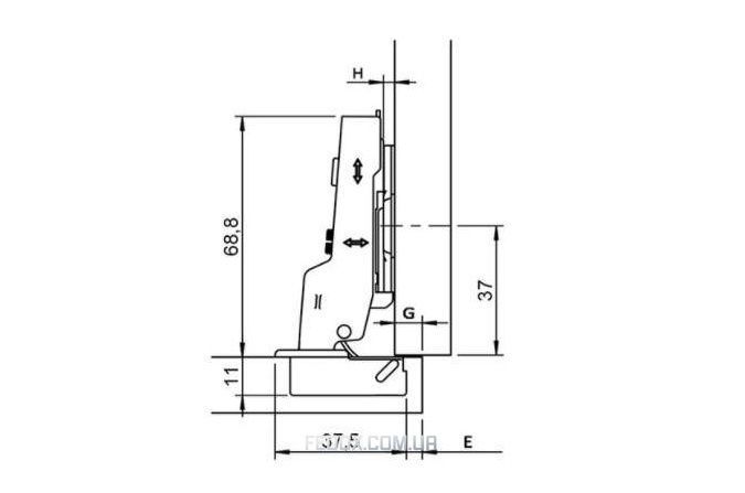 Завіса Metalla MINI A, внутренняя, планка H=0 slide-on, никель, 95* (шт.) HAFELE
