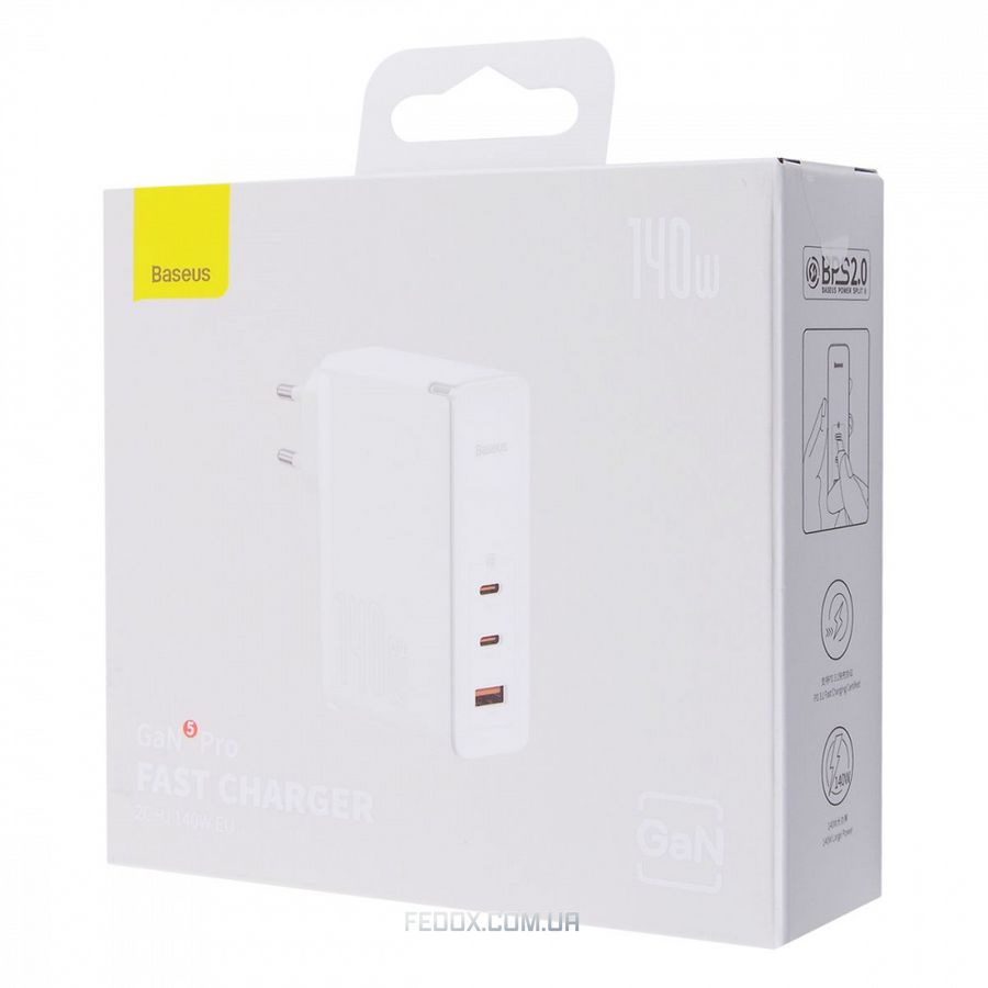 МЗП Baseus GaN5 Pro 140W (2 x Type-C + USB) + Кабель Type-C + Type-C)