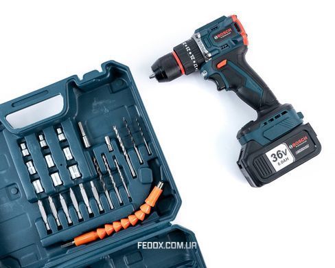 Аккумуляторный ударный бесщеточный шуруповерт Bosch GSB186-2li (36V, 6Ah) Дрель-Шуруповерт Бош с набором